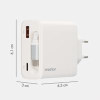 imoshion GaN Oplader met uittrekbare USB-C kabel 65W - USB-A + USB-C - Wit
