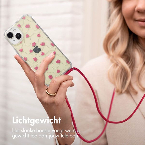 imoshion Design hoesje met koord Apple iPhone 15 - Dusty Rose Connected Hearts