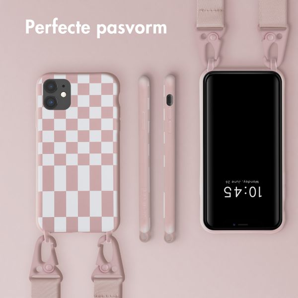 Selencia Siliconen design hoesje met afneembaar koord Apple iPhone 11 - Irregular Check Sand Pink