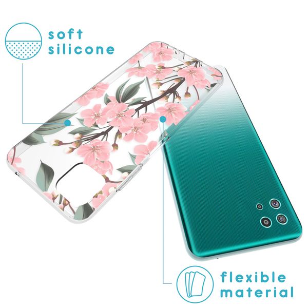 imoshion Design hoesje Samsung Galaxy A22 (5G) - Bloem - Roze / Groen