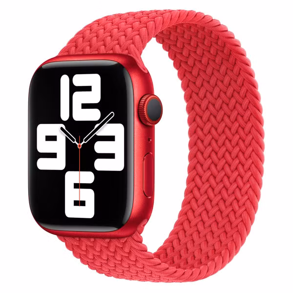 Apple 4 Pack Gevlochten solobandje voor de Apple Watch | 44/45/46/49 mm - Maat 12 - (PRODUCT)RED / Beige / Slate Blue / Maize