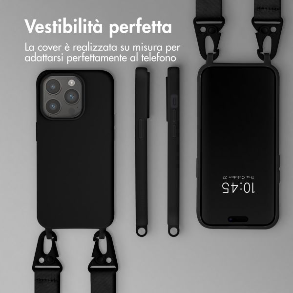 Selencia Siliconen hoesje met afneembaar koord Apple iPhone 15 Pro - Zwart