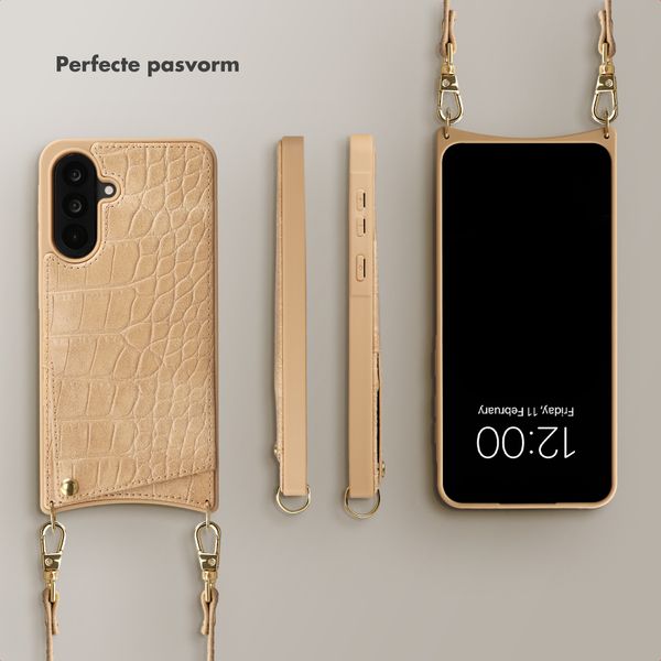 Selencia Nova Croco Telefoonhoes met Koord en Pashouder Samsung Galaxy A36 / A56 - Toasted Almond