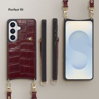 Selencia Nova Croco Phone Case with Cord and Card Holder Samsung Galaxy S26 - Burgundy