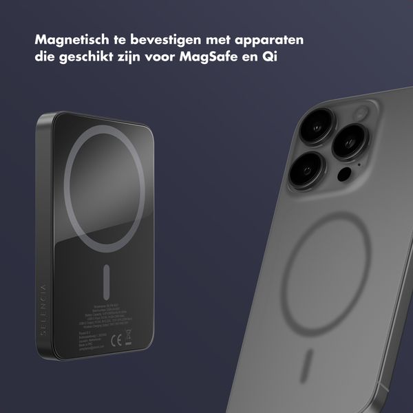 Selencia Vivid Powerbank 5.000 mAh - Draadloze Powerbank - MagSafe en Qi - Black / Chic Marble Black