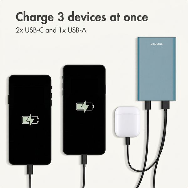 imoshion Ultra Series Aluminium Powerbank 20,000 mAh - Quick Charge and Power Delivery - Petrol Green