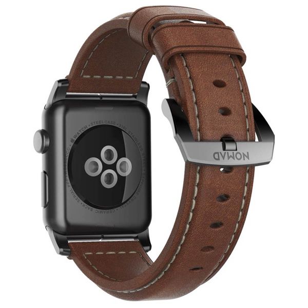 Nomad Traditional Band van leder Apple Watch Series 1 t/m 10 / SE / Ultra (2) (44/45/46/49 mm) - Bruin/Zwart