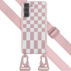 Selencia Siliconen design hoesje met afneembaar koord Samsung Galaxy S21 FE - Irregular Check Sand Pink