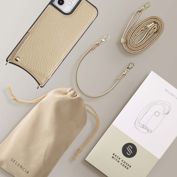 Selencia Nova Phone Case with Cord and Card Holder Apple iPhone 12 (Pro) - Beige