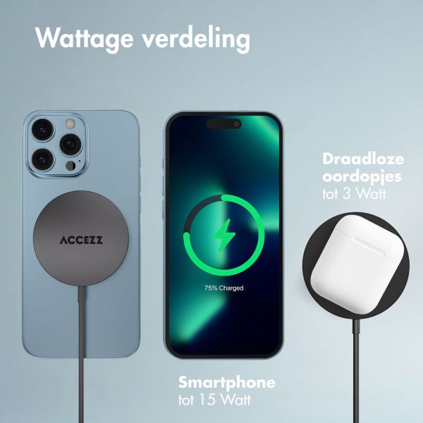 Accezz Wireless Charger USB-C - MagSafe en Qi2 Draadloze Oplader - 1 meter - Zwart