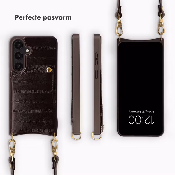 Selencia Nova Real Leather Backcover met Koord en Pashouder Samsung Galaxy S25 - Dark Chocolate