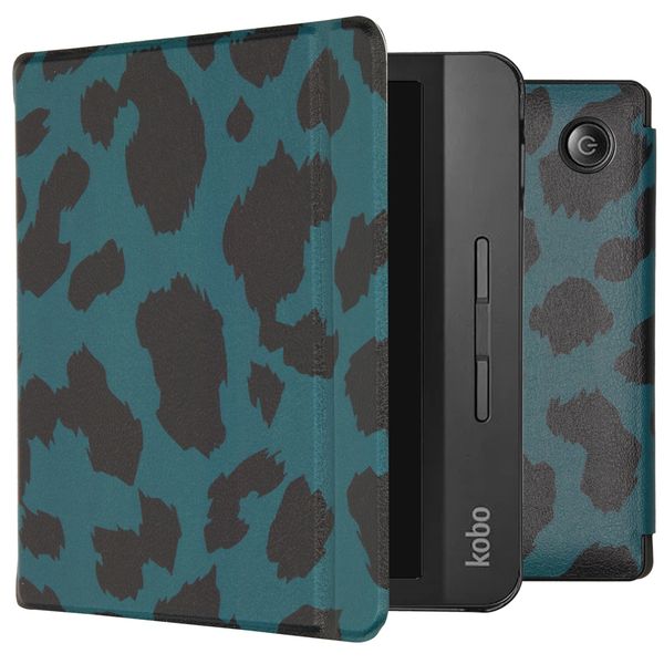 imoshion Design Slim Hard Case Sleepcover met stand Kobo Libra H2O -Green Leopard