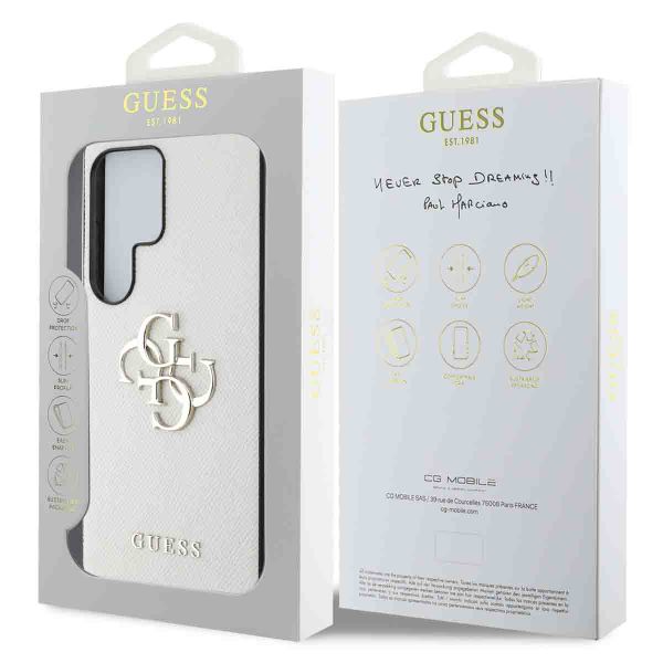 Guess 4G Metal Logo Saffiano Backcover Samsung Galaxy S25 Ultra - Beige