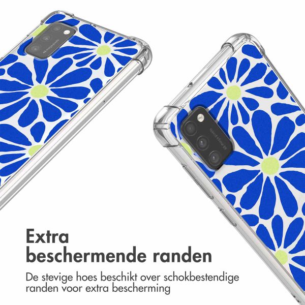 imoshion Design hoesje met koord Samsung Galaxy A41 - Cobalt Blue Flowers Connect