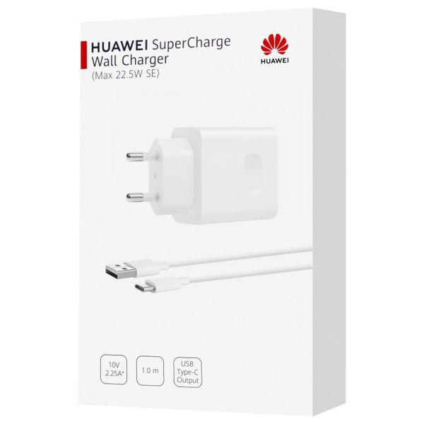 Huawei Originele power adapter - Oplader met USB-C kabel - USB aansluiting - 22,5 W - Wit