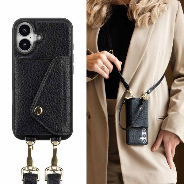 Selencia Sera Phone Case with Cord and Envelope Card Holder Apple iPhone 16 - Black