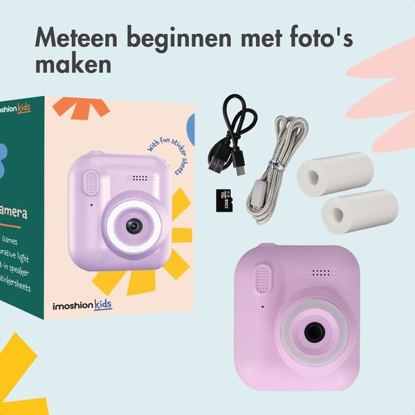 imoshion Kids Camera met Fotoprinter - Kindercamera - Foto's/Video's/Spelletjes - Lila