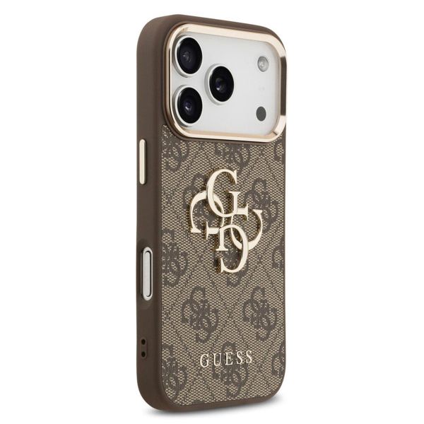 Guess 4G Metal Logo Backcover Apple iPhone 17 Pro - Gold Edge - Brown