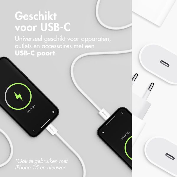 imoshion Oplader - USB-C en USB aansluiting - Power Delivery - 20 Watt + USB-C naar USB-C kabel - 1 meter - Wit