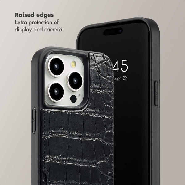 Selencia Nova Croco Phone Case with Cord and Card Holder Apple iPhone 14 Pro - Black