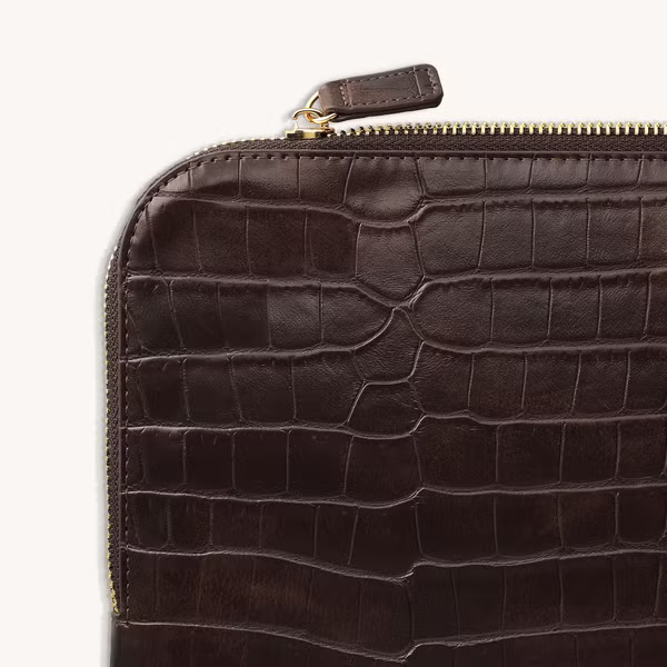 Selencia Croco laptop hoes 14 inch - Laptopsleeve - Choco Brown