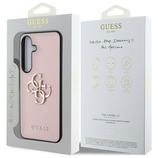 Guess 4G Metal Logo Saffiano Backcover Samsung Galaxy S25 Plus - Roze