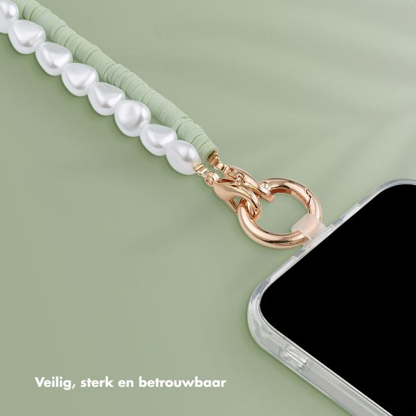 Selencia Telefoonkoorden set met Parels en Elastiekjes - Pistache Cream