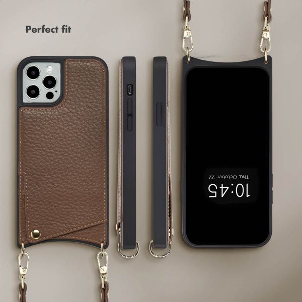 Selencia Nova Phone Case with Cord and Card Holder Apple iPhone 12 (Pro) - Mocha Brown