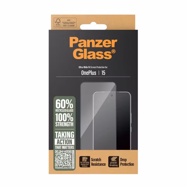 PanzerGlass Ultra-Wide Fit Anti-Bacterial Screenprotector incl. applicator OnePlus 15