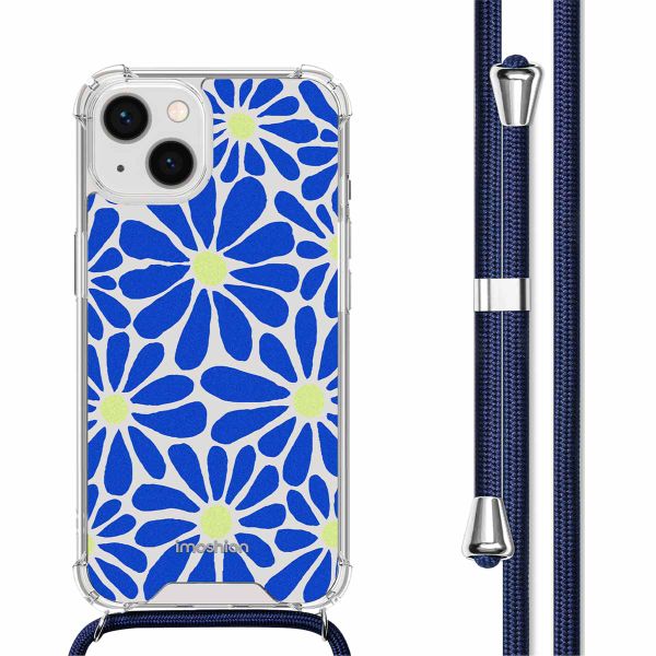 imoshion Design hoesje met koord iPhone 14 - Cobalt Blue Flowers Connect