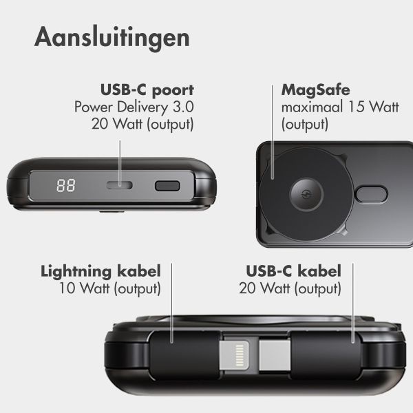 imoshion MagSafe Powerbank met standaard + Accezz Ultra Slim GaN Oplader + Accezz USB-C naar USB-C kabel - 1 meter - Zwart