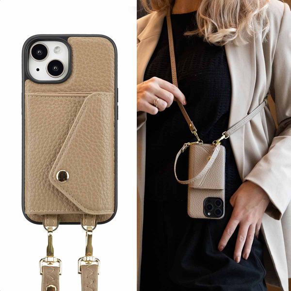 Selencia Sera Phone Case with Cord and Envelope Card Holder Apple iPhone 15 - Taupe