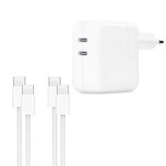 Apple Originele Dual USB-C Power Adapter 35W + 2x Originele USB-C naar USB-C oplaadkabel 60W - 1 meter - Wit