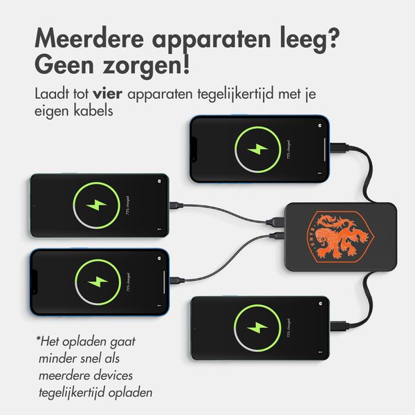 Accezz Powerbank met Geïntegreerde Kabels 10.000 mAh - Quick Charge en Power Delivery - Oranje Leeuw - Zwart