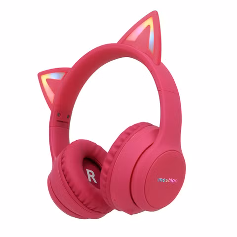 imoshion Draadloze Kinderkoptelefoon LED Light Cat Ear - Decibelbegrenzer - Met AUX kabel - Hot Pink