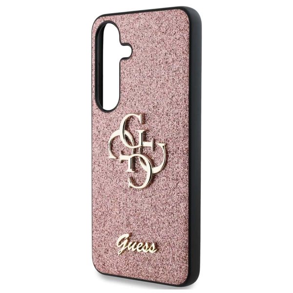 Guess 4G Metal Logo Glitter Backcover Samsung Galaxy S25 Plus - Roze