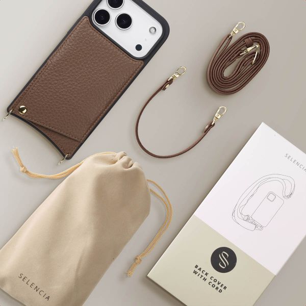 Selencia Nova Phone Case with Cord and Card Holder Apple iPhone 17 Pro Max - Mocha Brown