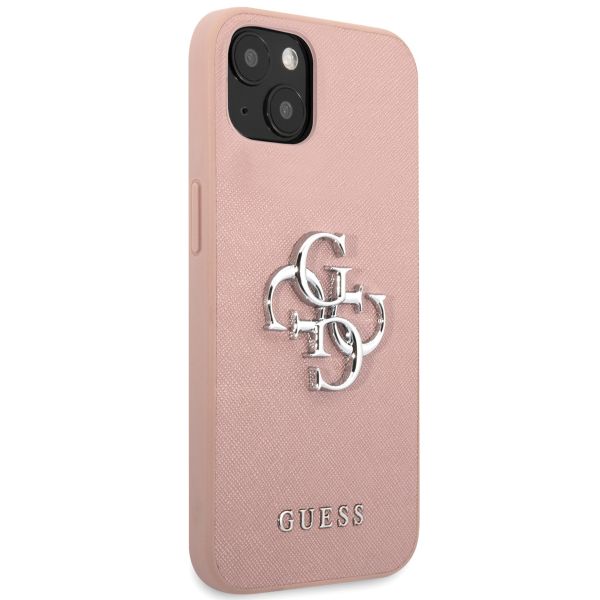 Guess 4G Metal Logo Saffiano Backcover Apple iPhone 13 - Roze