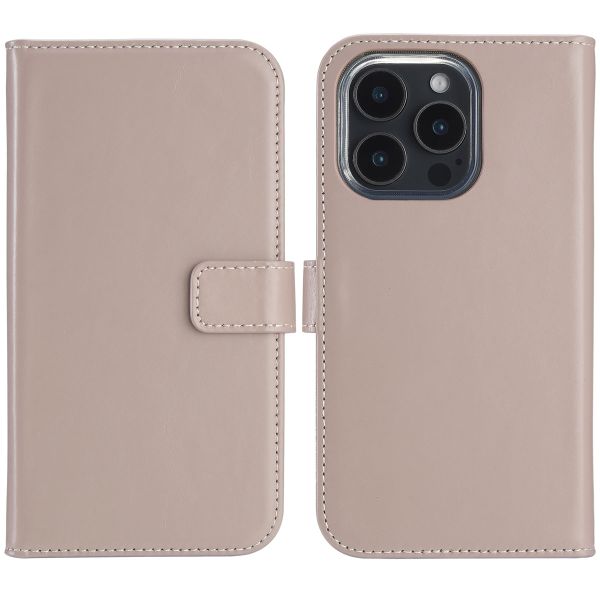 Selencia Echt Lederen Bookcase iPhone 16 Pro - Dusty Pink