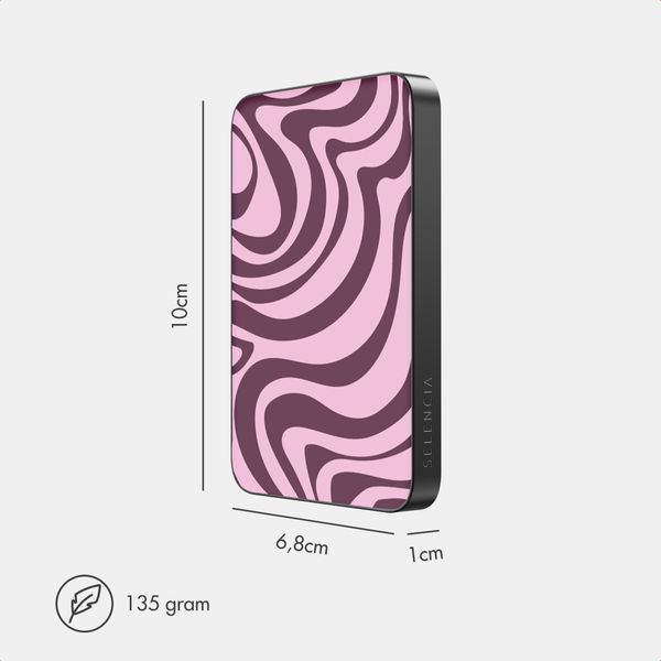Selencia Vivid Powerbank 5.000 mAh - Draadloze Powerbank - Geschikt voor MagSafe en Qi - Black / Wavy Swirl Pink Plum