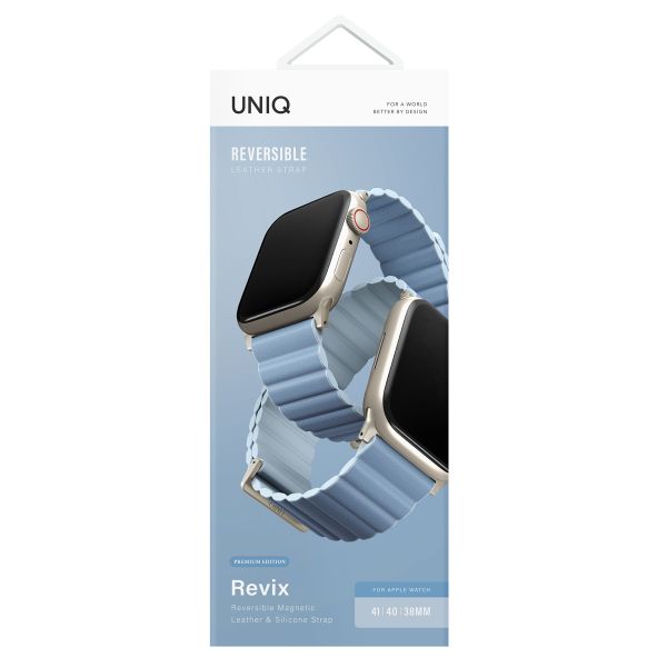 Uniq Revix Premium Edition dubbelzijdig bandje Apple Watch Series 1 t/m 9 / SE (38/40/41 mm) | Series 10 (42 mm) - Arctic/Soft Blue