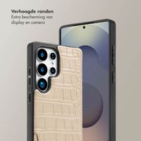 Selencia Nova Croco Telefoonhoes met Koord en Pashouder Samsung Galaxy S25 Ultra - Beige