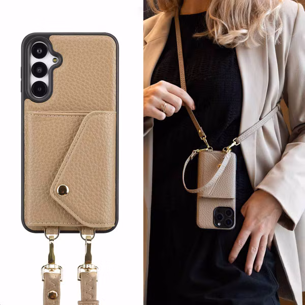 Selencia Sera Telefoonhoes met Koord en Envelop Pashouder Samsung Galaxy A16 - Beige