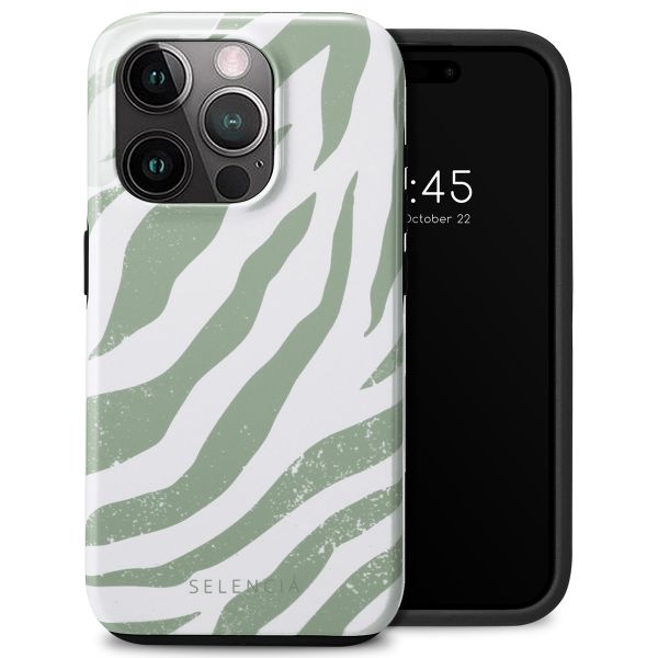 Selencia Vivid Tough Backcover iPhone 15 Pro - Colorful Zebra Sage Green