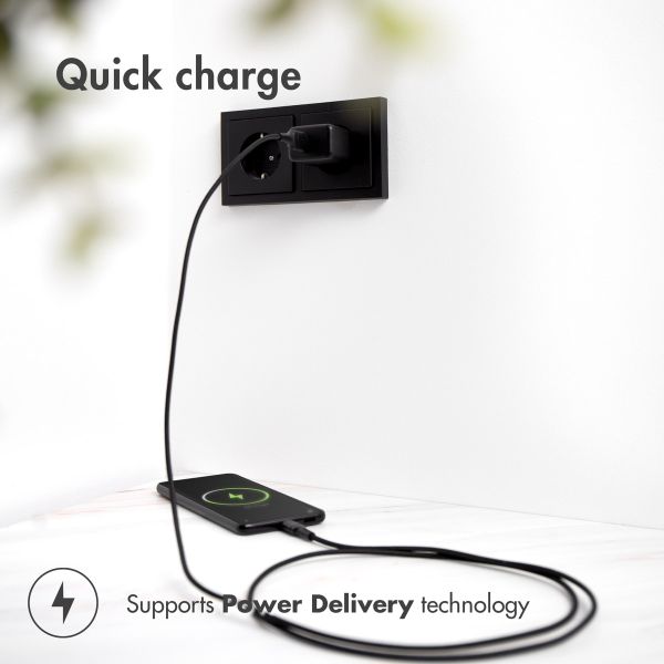 imoshion Wall Charger met USB-C naar USB kabel - Oplader - Gevlochten textiel - 20 Watt - 1,5 meter - Zwart