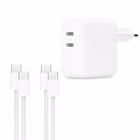 Apple Originele Dual USB-C Power Adapter 35W + 2x Originele USB-C naar USB-C oplaadkabel 60W - 1 meter - Wit