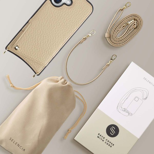 Selencia Nova Phone Case with Cord and Card Holder Apple iPhone 16 - Beige