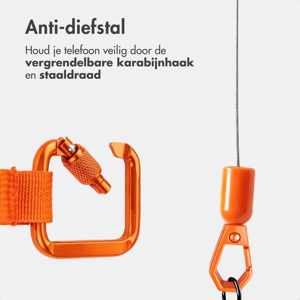 imoshion Uittrekbare Kabel met Karabijnhaak en Telefoonpad - Anti-diefstal Telefoonkoord - Oranje