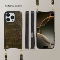 Selencia Nova Croco Telefoonhoes met Koord en Pashouder Apple iPhone 16 Pro - Dark Olive