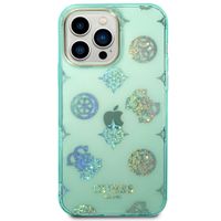 Guess Peony Glitter Backcover iPhone 14 Pro Max - Turquoise